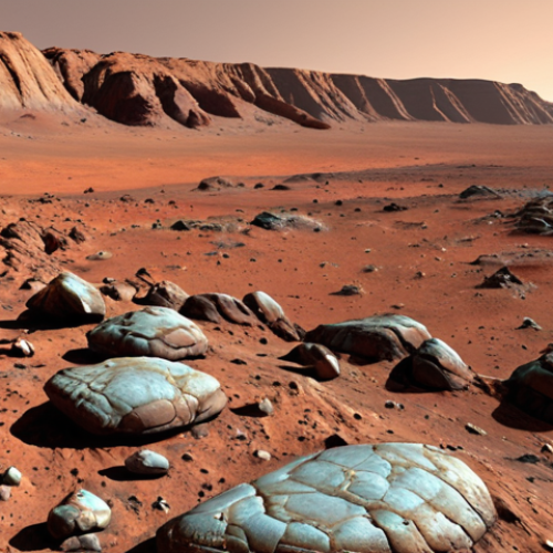 Home 11 **Prompt:** A hyperrealistic image of the Martian surface, focusing on mineral composition analysis. Use hyperspectral sensors to reveal hidden mineral signatures in the rocks, creating a vibrant and detailed geological map of Mars. The scene should evoke a sense of scientific discovery and the unveiling of Martian history.