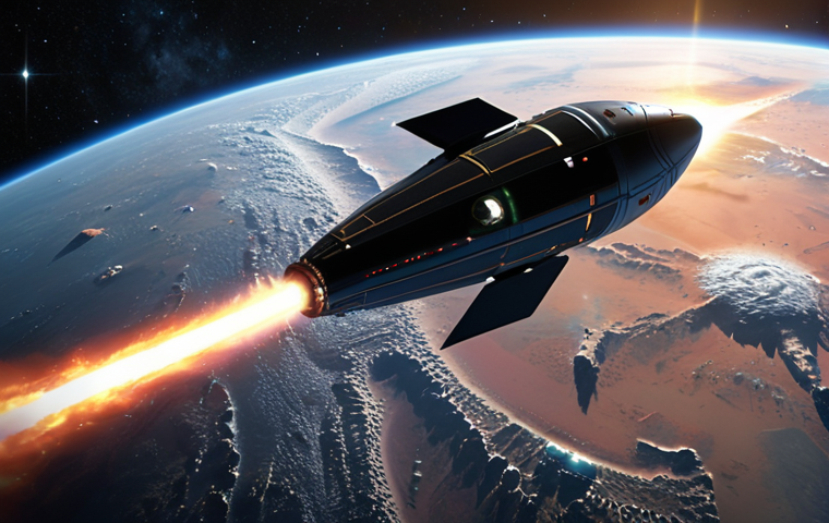 "The Dawn of Expedited Interplanetary Travel"**
A futuristic, sleek spacecraft powered by a glowing, efficient nuclear thermal propulsion (NTP) engine, depicted with a visible exhaust plume of superheated hydrogen. The vessel is shown rapidly departing Earth orbit, a swirling blue-green marble in the background, with its trajectory clearly aimed towards a prominently featured, vividly red Mars in the distance. The scene should convey speed, cutting-edge technology, and the optimistic vision of humanity's accelerated journey to the Red Planet. Lighting is sharp, emphasizing the spacecraft's advanced design against the cosmic backdrop of stars and faint nebulae. Highly detailed, cinematic, high-resolution.
2. **Prompt for