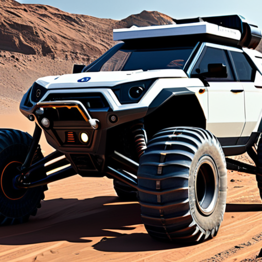 Prompt 1: Martian Rover Navigating Challenging Terrain**