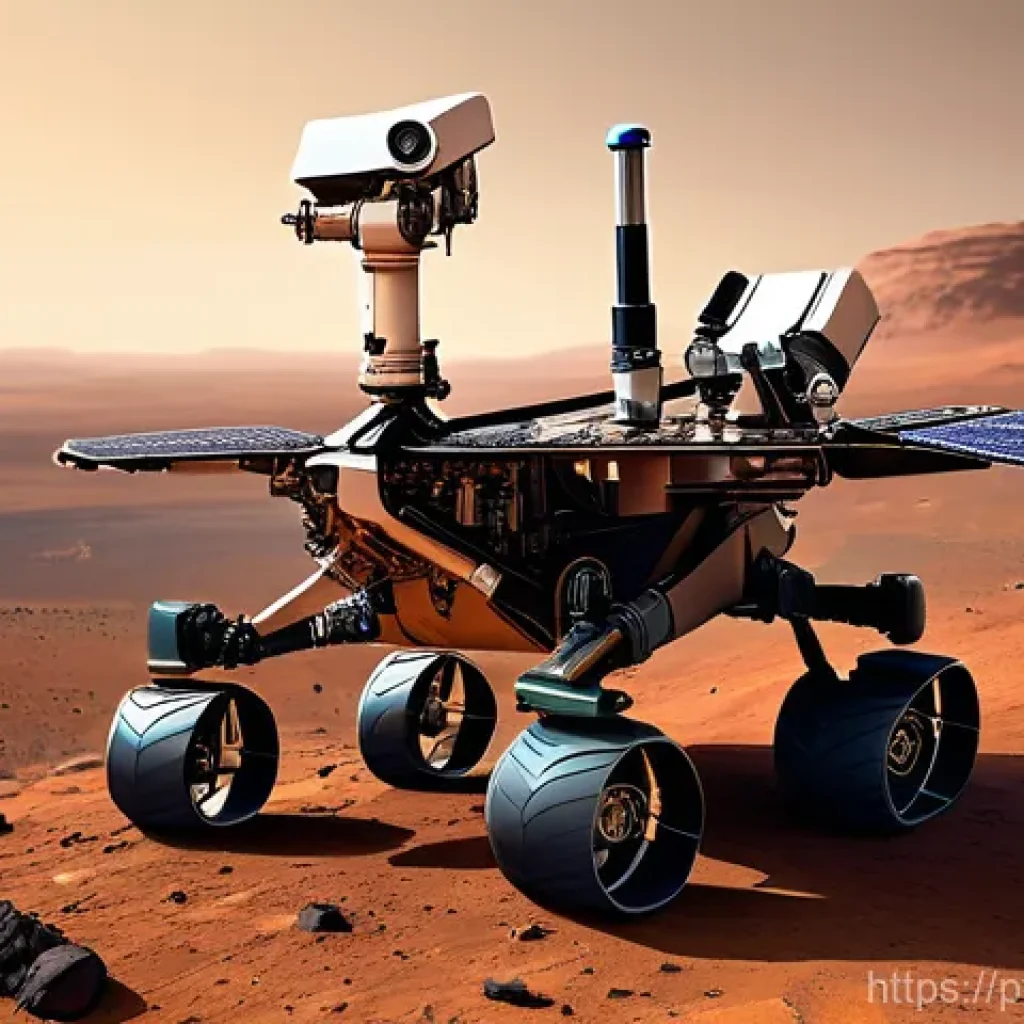 화성 대기 분석 기술의 발전 - **Prompt:** A sophisticated Mars rover, resembling Perseverance, is actively analyzing the Martian a...