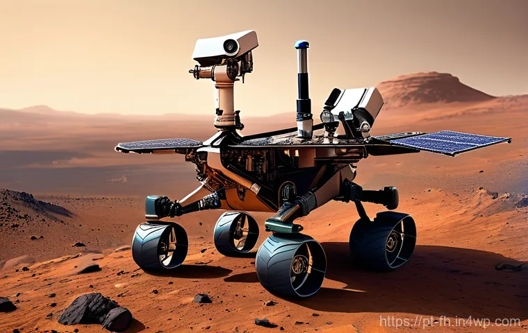 화성 대기 분석 기술의 발전 - **Prompt:** A sophisticated Mars rover, resembling Perseverance, is actively analyzing the Martian a...