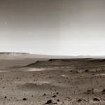 화성 탐사를 위한 최첨단 카메라 기술 - **"A vintage, sepia-toned photograph capturing the very first pioneering, blurry yet profoundly evoc...