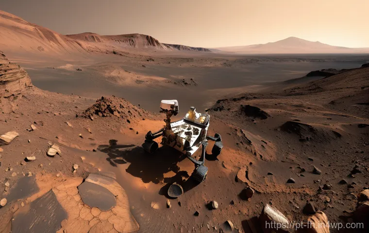 화성 탐사를 위한 최첨단 카메라 기술 - **"A vintage, sepia-toned photograph capturing the very first pioneering, blurry yet profoundly evoc...