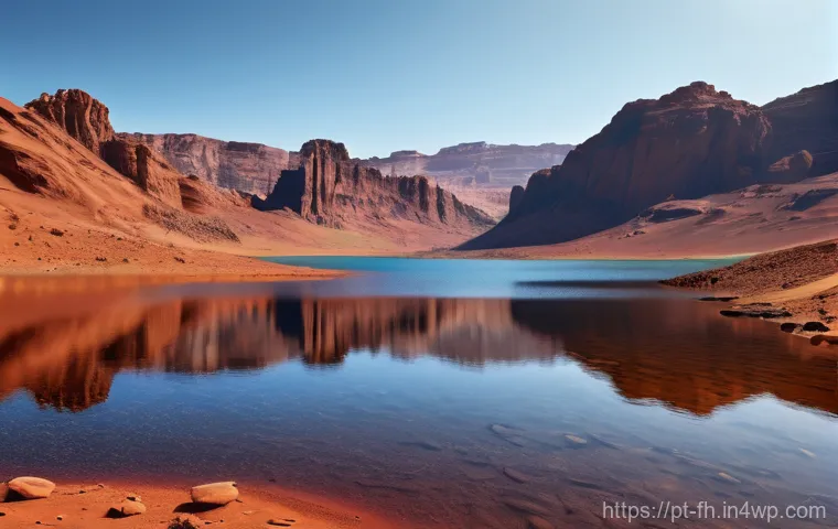 화성 탐사에서의 물리적 환경 연구 - **Prompt 1: Ancient Martian Lakeside with Microbial Hints**
A photorealistic wide shot of Mars a...