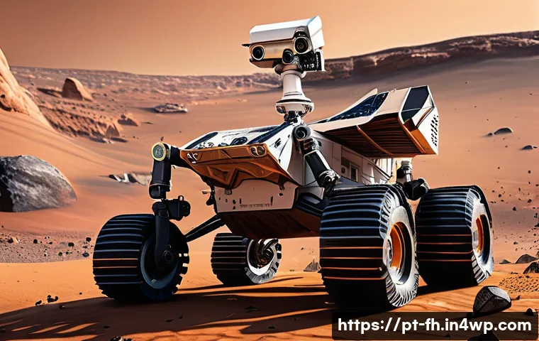 화성 탐사 로버의 자율 주행 기술 - A highly detailed Mars rover navigating rocky and uneven Martian terrain using advanced stereo camer...