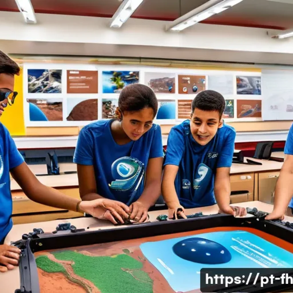 화성 탐사에 대한 대중의 인식 변화 - A vibrant and detailed scene showing a diverse group of Brazilian students in a modern classroom, en...
