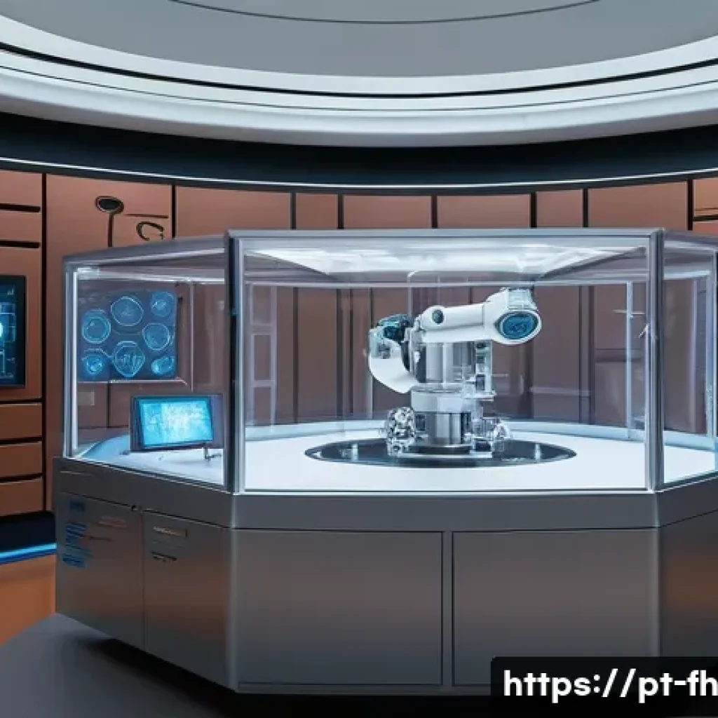 화성 탐사와 우주 생명체 탐사 윤리 - A futuristic Mars exploration laboratory scene showcasing a sterilization chamber where a robotic ar...