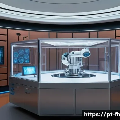 Home 32 화성 탐사와 우주 생명체 탐사 윤리 - A futuristic Mars exploration laboratory scene showcasing a sterilization chamber where a robotic ar...