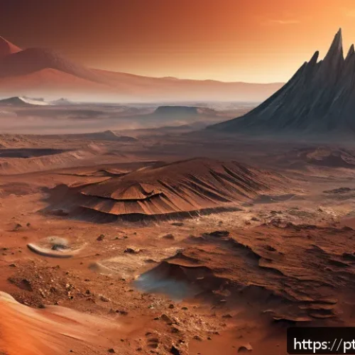 Home 17 화성 탐사와 우주 생명체의 존재 가능성 - A highly detailed, realistic scene of the Martian surface showcasing diverse geological formations s...